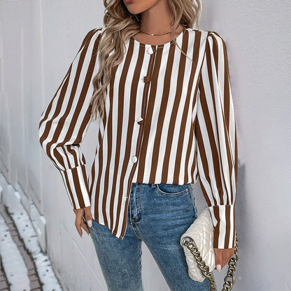 Gestreifter Einreihiger Cardigan mit V-Ausschnitt | Ideal für Herbst