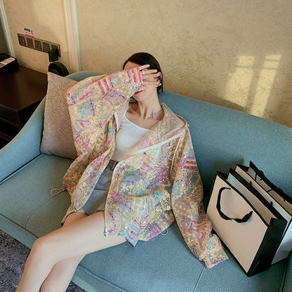 Kapuzencoat mit Pailletten und Bunten Streifen für Damen | Ideal für den Sommer