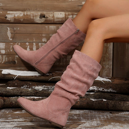 Wildleder Mid-Calf Stiefel mit Seitenreißverschluss und Niedrigem Absatz Ideal für Herbst und Winter