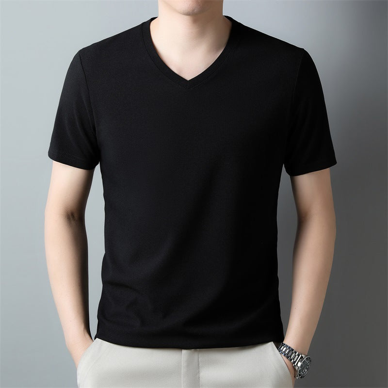 Herren Dünnes Uni-Farbenes V-Ausschnitt Kurzarm-Shirt Ideal für den Sommer