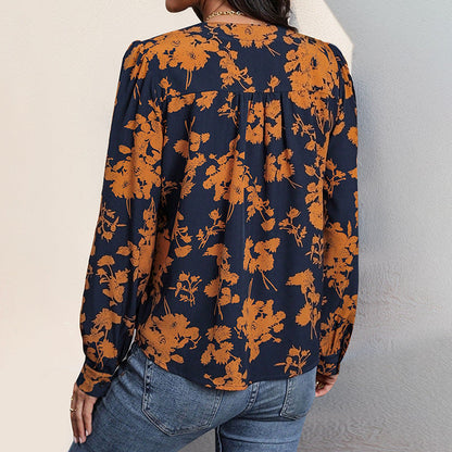 V-Ausschnitt Langarm bedrucktes Pullover-Shirt | Ideal für den Herbst