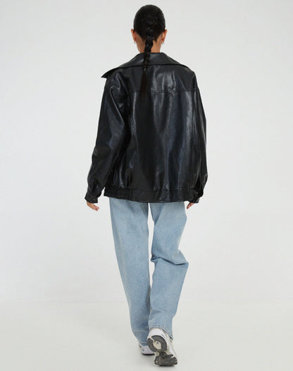 Oversized Kunstlederjacke mit lockerem Schnitt | Ideal für Frühling & Herbst