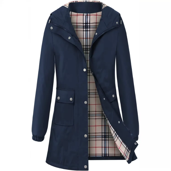 Wasserabweisender Trenchcoat mit Kapuze und Karofutter | Ideal für Frühling und Herbst