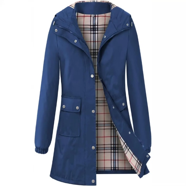 Wasserabweisender Trenchcoat mit Kapuze und Karofutter | Ideal für Frühling und Herbst
