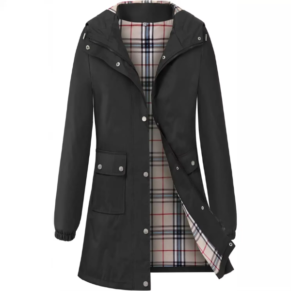 Wasserabweisender Trenchcoat mit Kapuze und Karofutter | Ideal für Frühling und Herbst