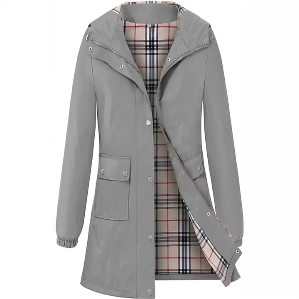 Wasserabweisender Trenchcoat mit Kapuze und Karofutter | Ideal für Frühling und Herbst