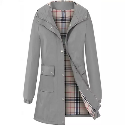 Wasserabweisender Trenchcoat mit Kapuze und Karofutter | Ideal für Frühling und Herbst