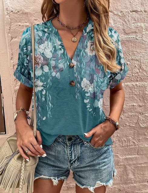 V-Ausschnitt-Shirt mit Knopfdetails für Damen | Ideal für Frühling und Herbst