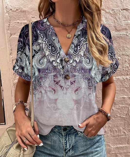 V-Ausschnitt-Shirt mit Knopfdetails für Damen | Ideal für Frühling und Herbst