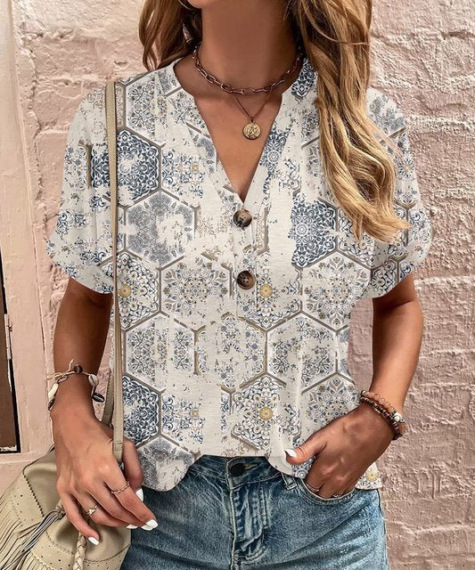 V-Ausschnitt-Shirt mit Knopfdetails für Damen | Ideal für Frühling und Herbst