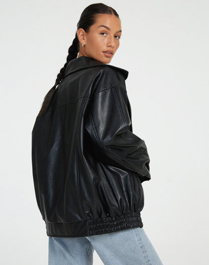 Oversized Kunstlederjacke mit lockerem Schnitt | Ideal für Frühling & Herbst