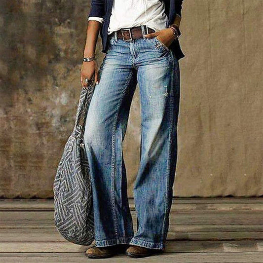 Locker geschnittene High-Waist Boyfriend-Jeans aus Polyester I Ideal für Frühling und Herbst
