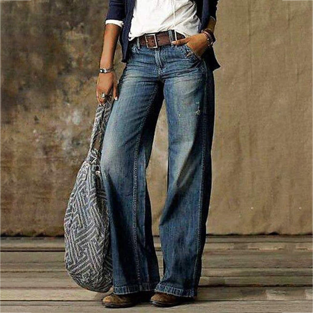 Locker geschnittene High-Waist Boyfriend-Jeans aus Polyester I Ideal für Frühling und Herbst