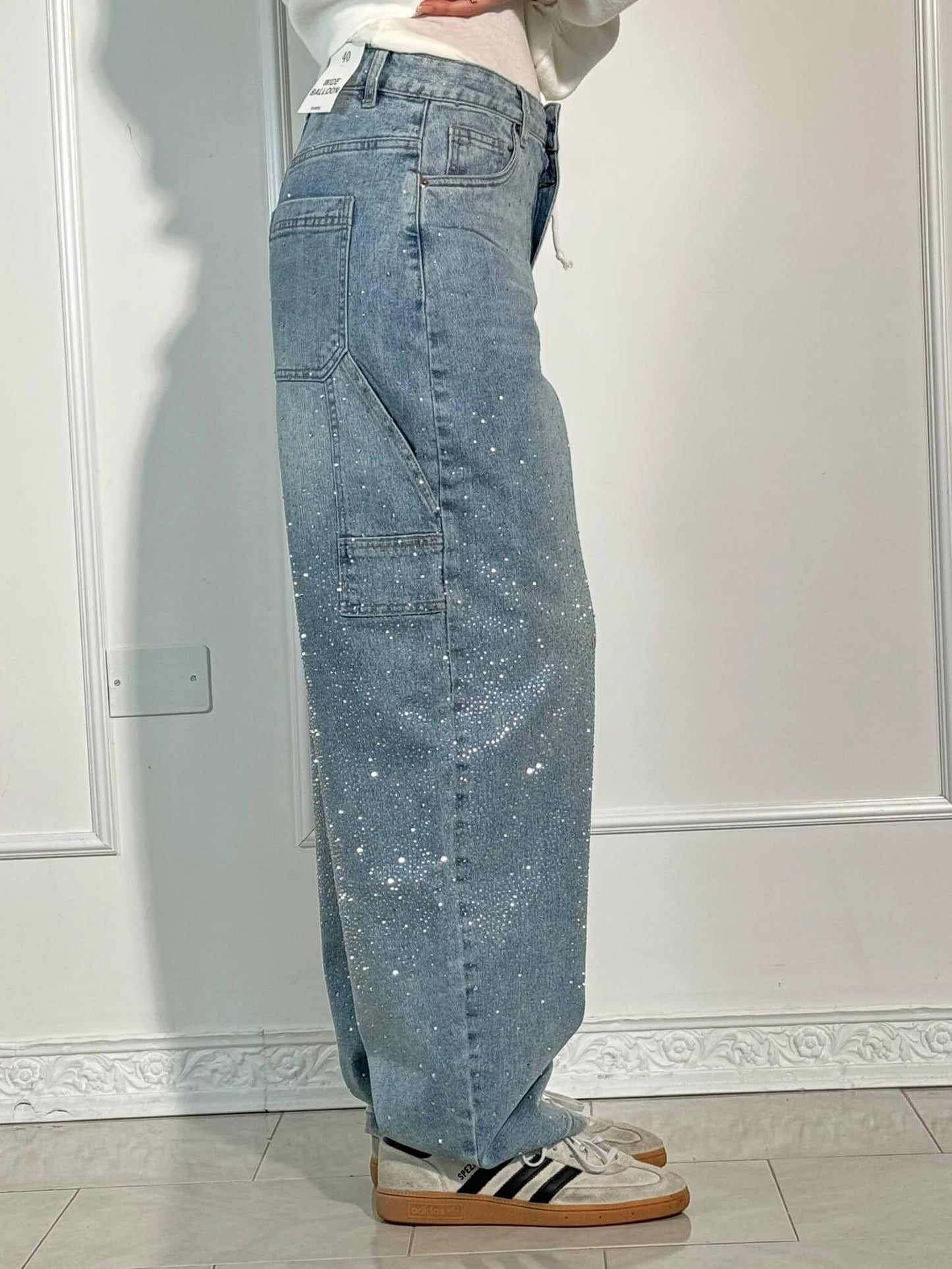 Weite Ballon-Jeans mit Strassdetails | Ideal für Frühling und Herbst