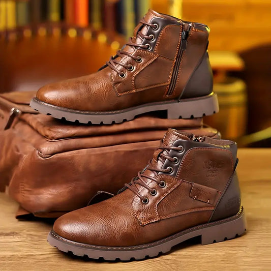 Lederstiefeletten mit Seitlichem Reißverschluss Ideal für Herbst und Winter