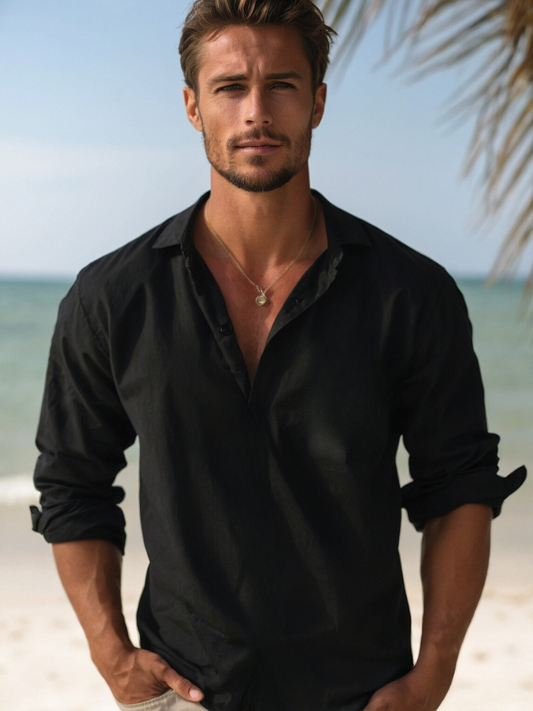 Herren Leichtes Leinenhemd mit Knopfleiste | Ideal für den Sommer
