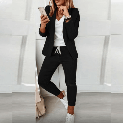 Damen Zwei-Teiliges Fließendes Outfit mit Langarm-Top und Weiten Hosen Ideal für Frühling und Herbst