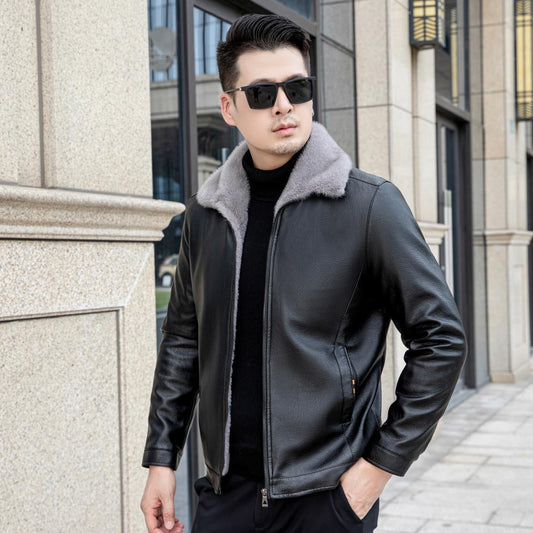 Herren PU-Lederjacke mit Fleecefutter & Reißverschlusstaschen | Ideal für den Winter
