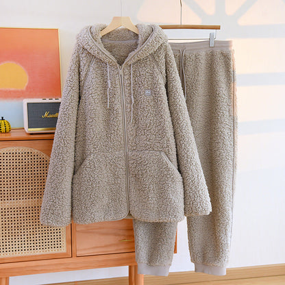 Flanell Kapuzen Zweiteiliges Loungewear-Set | Ideal für Herbst und Winter