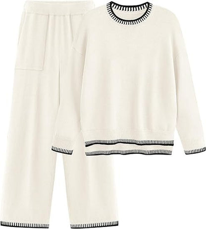 Strick Pullover Pullover und Weite Hose Set | Ideal für Frühling und Herbst