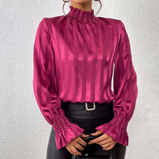 Damen Lose Satin Turtleneck Langarmshirt | Ideal für Herbst und Winter