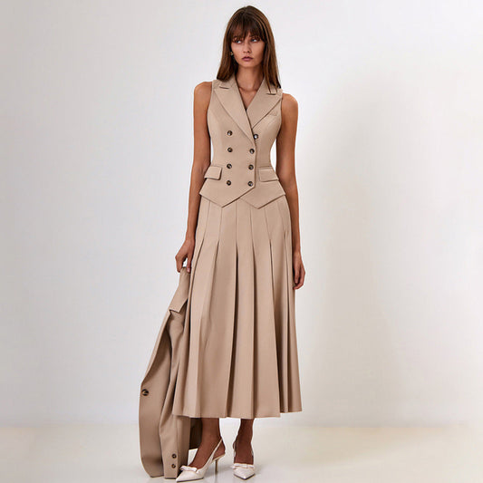 Ärmelloses Weste und Faltendes Kleid Zwei-Teiliges Set | Ideal für den Sommer