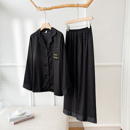 Gedrucktes Ice-Silk-Pyjama-Set für Damen mit Langarm-Lapel-Cardigan | Ideal für den Sommer