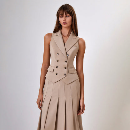 Ärmelloses Weste und Faltendes Kleid Zwei-Teiliges Set | Ideal für den Sommer
