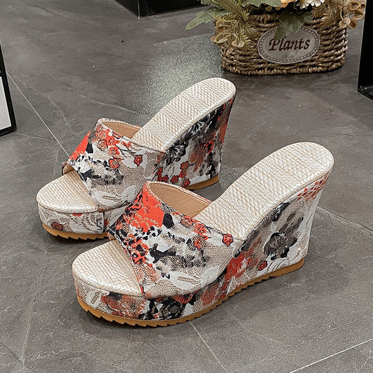 High Heel Wedge Sandalen mit Stoff-Obermaterial | Ideal für den Sommer