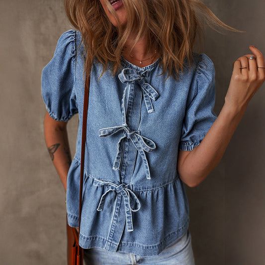 Damen Langarmshirt mit Schleifenbandage | Ideal für Frühling und Herbst