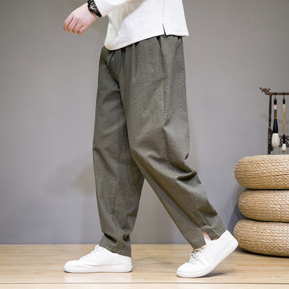 Herren Gestreifte Baumwoll-Leinen-Hose mit Kordelzug | Ideal für Frühling und Herbst