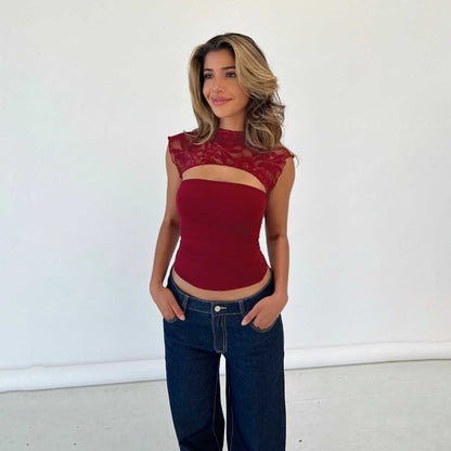 Spitzen-Ausschnitt Slim Fit Top | Ideal für Frühling und Sommer