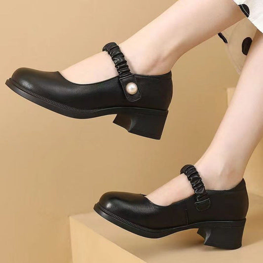 Damen-Lederschuhe mit Eckigem Mittelhohen Absatz und Gummisohle | Ideal für Frühling und Herbst