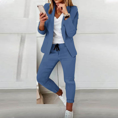 Damen Zwei-Teiliges Fließendes Outfit mit Langarm-Top und Weiten Hosen Ideal für Frühling und Herbst