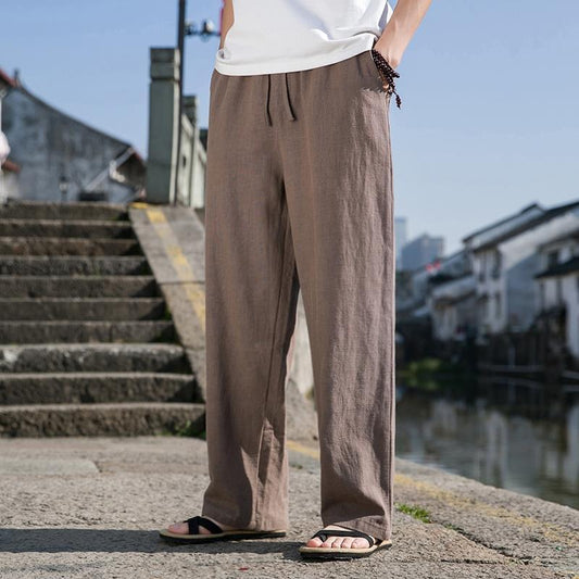 Herren Weite Gerade Baumwoll-Leinen-Hose | Ideal für den Frühling