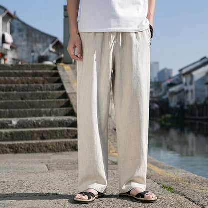 Herren Weite Gerade Baumwoll-Leinen-Hose | Ideal für den Frühling