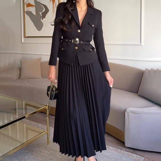 Einfarbiges Revers-Blazer und Hosen Set | Ideal für Frühling und Herbst