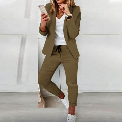 Damen Zwei-Teiliges Fließendes Outfit mit Langarm-Top und Weiten Hosen Ideal für Frühling und Herbst