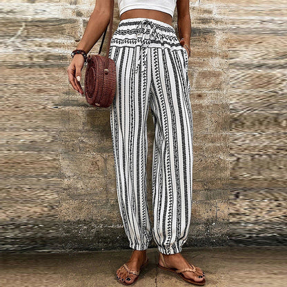 Gestreifter Blumenmuster Hochtaillen-Jumpsuit | Ideal für den Sommer