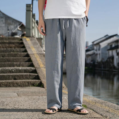 Herren Weite Gerade Baumwoll-Leinen-Hose | Ideal für den Frühling