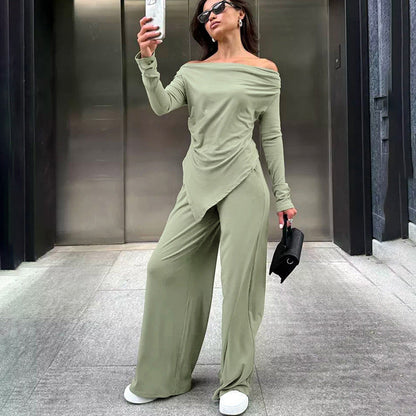 Hochtailliertes Off-Neck Irreguläres Slim-Fit Top und Hose Set | Ideal für Alle Jahreszeiten