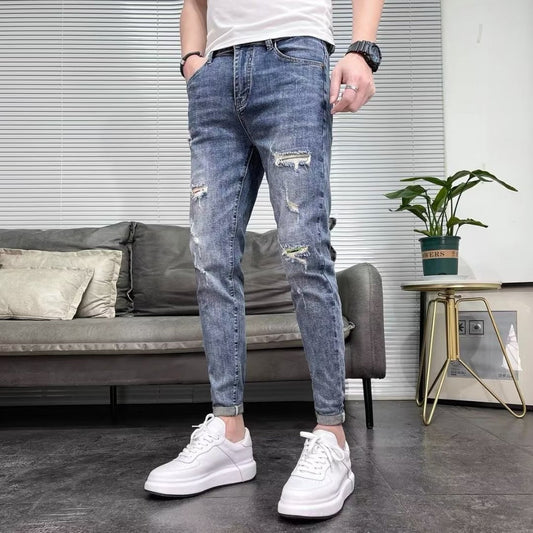 Herren Enge High-Waist-Jeans mit Rissen und Stretchanteil | Ideal für Frühling und Herbst