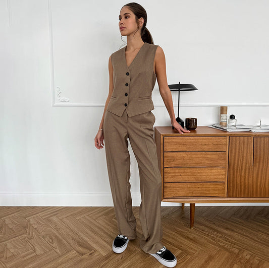 V-Ausschnitt Ärmellose Weste und Hose Set | Ideal für Frühling und Herbst