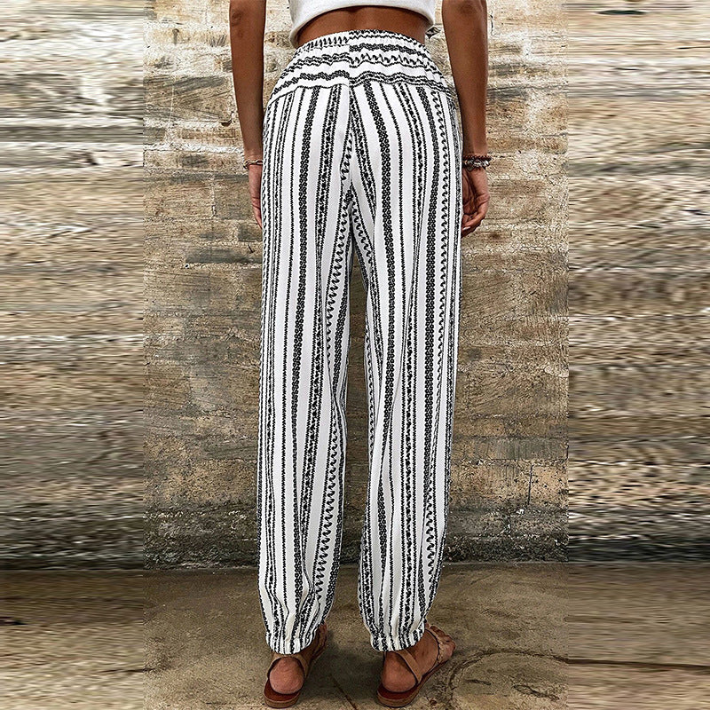 Gestreifter Blumenmuster Hochtaillen-Jumpsuit | Ideal für den Sommer