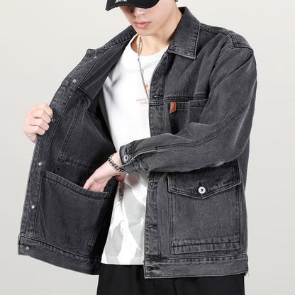 Vintage Jeansjacke in Rauchgrau mit Baumwollstoff und Lockerem Schnitt | Ideal für Frühling und Herbst