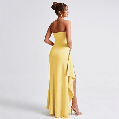 Schulterfreies Kleid in Hellgelb mit Mid-Waist-Design | Ideal für den Sommer