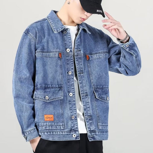 Vintage Jeansjacke in Rauchgrau mit Baumwollstoff und Lockerem Schnitt | Ideal für Frühling und Herbst