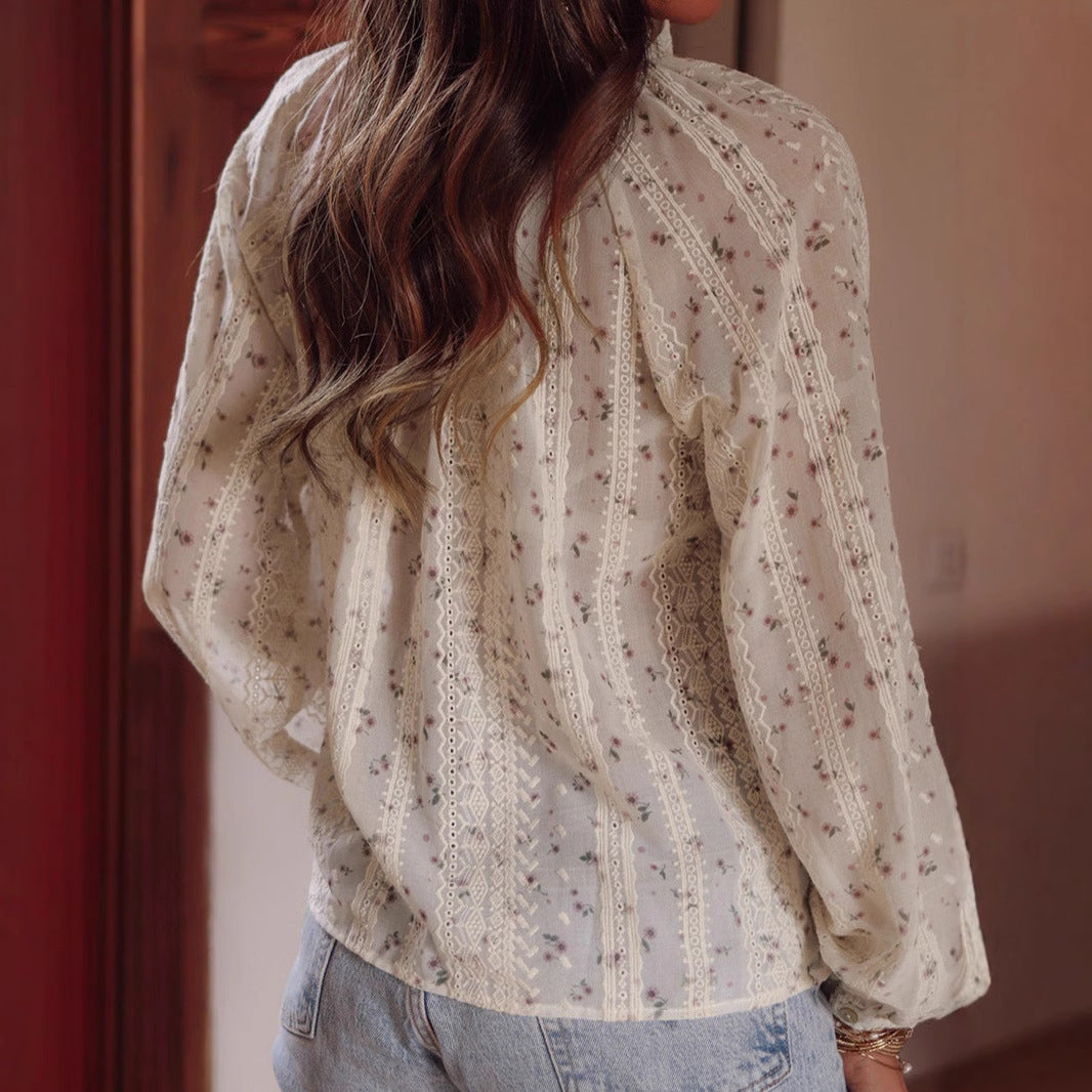 Geblümte Bestickte Bluse mit Quasten und Raglanärmeln | Ideal für den Frühling