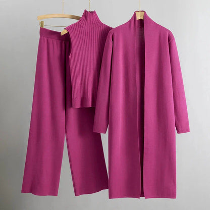Damen-3-Teiler mit Strickjacke, Pullover und Hose | Ideal für Frühling und Herbst