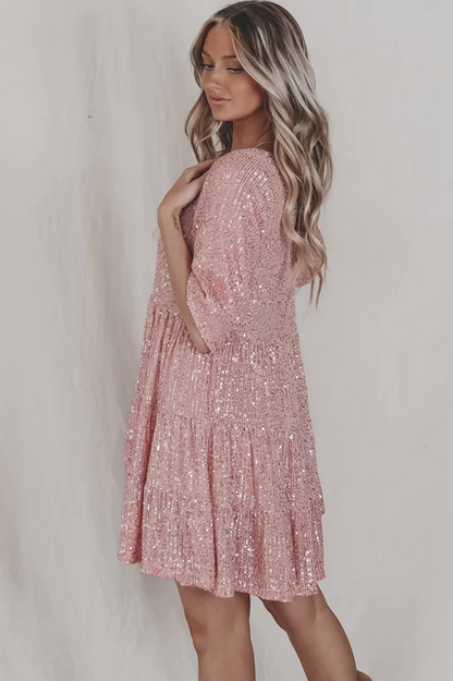 Stufiges Pailletten-Babydoll-Mini-Kleid | Ideal für Sommerpartys